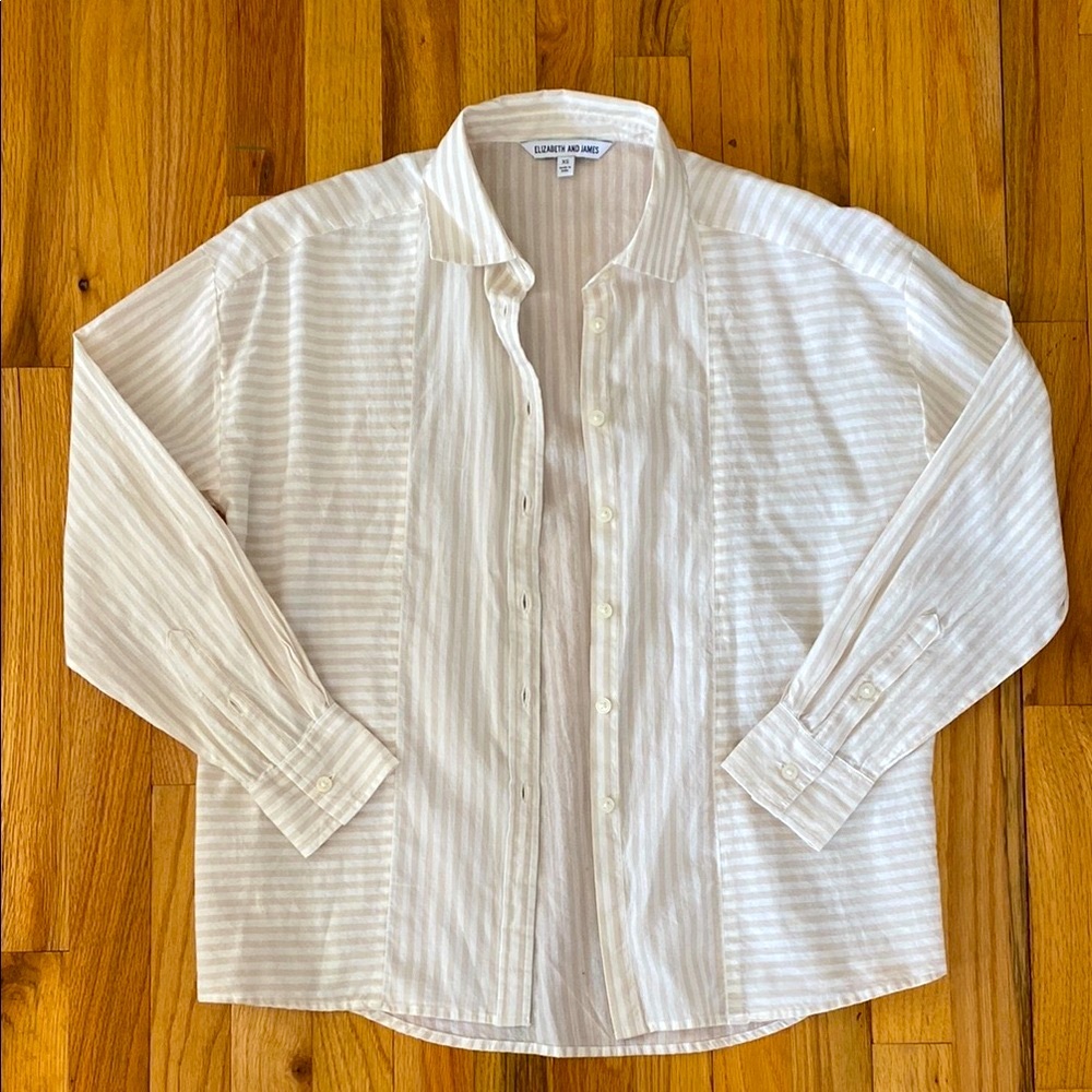 Elizabeth and James Women's White Striped Button Up Shirt Size XS